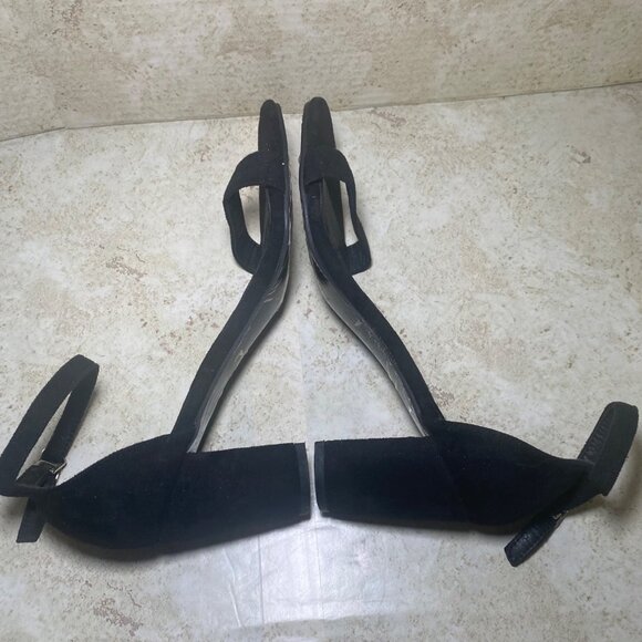 Black Suede Ankle Strap Block Heel Sandals With Adjustable Buckle Casual Comfort - Picture 5 of 7